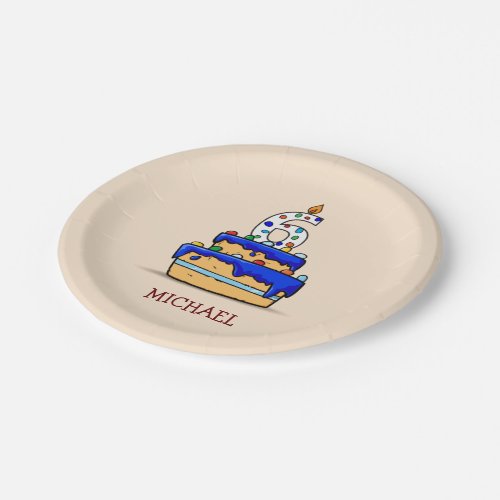 Boy 6th Birthday 6 on Sweet Blue Cake Paper Plates