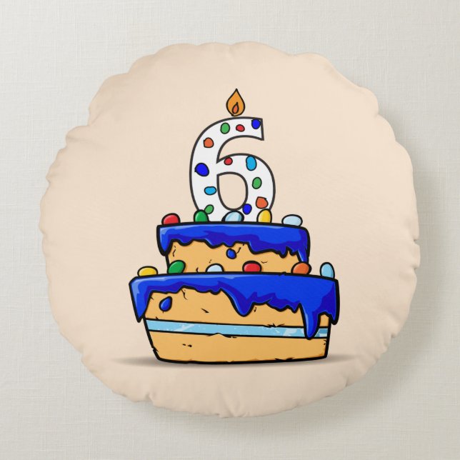 Boy 6th Birthday, 6 on Sweet Blue Cake Round Pillow (Front)