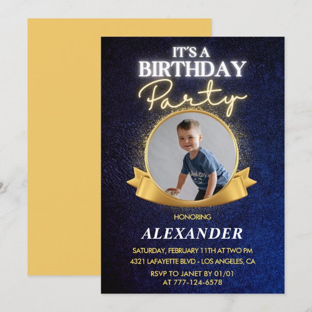 Boy 6th birthday invitations  Elegant Chic Photo (Front/Back)