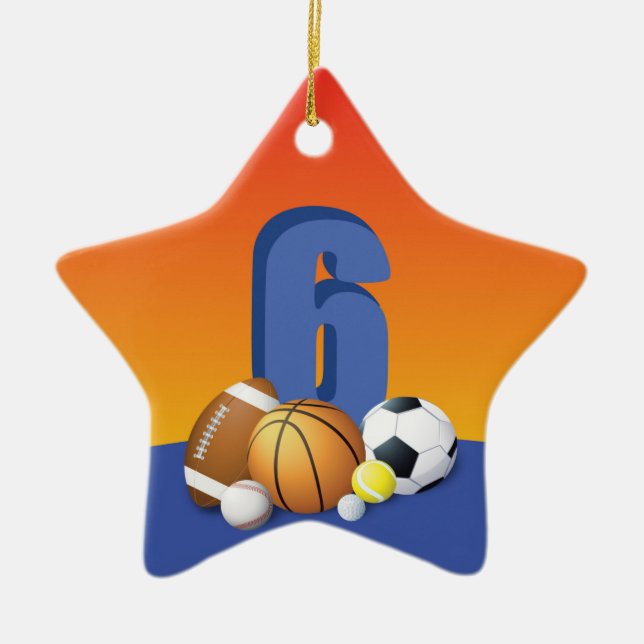 Boy 6th Birthday Sports Balls Ceramic Ornament (Front)