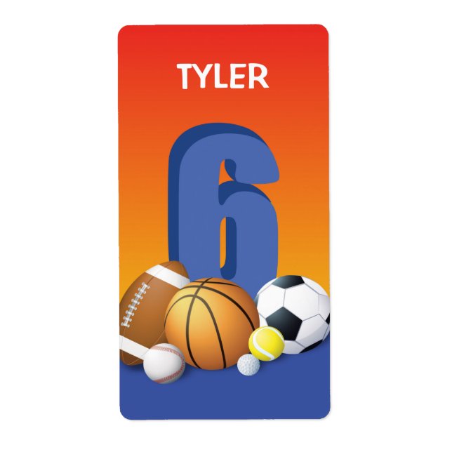 Boy 6th Birthday Sports Balls Label (Front)