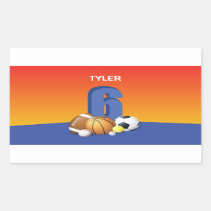 Boy 6th Birthday Sports Balls Rectangular Sticker