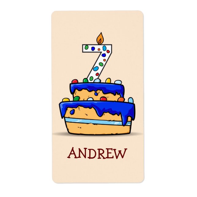 Boy 7th Birthday, 7 on Sweet Blue Cake Label (Front)