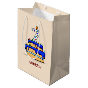 Boy 7th Birthday, 7 on Sweet Blue Cake Medium Gift Bag