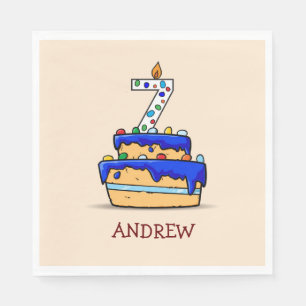 Boy 7th Birthday, 7 on Sweet Blue Cake Napkins