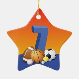 Boy 7th Birthday Sports Balls Ceramic Ornament