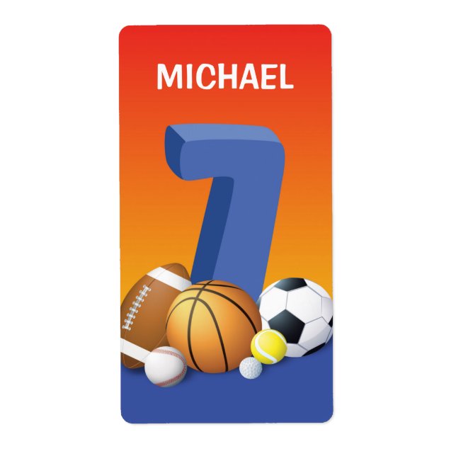 Boy 7th Birthday Sports Balls Label (Front)