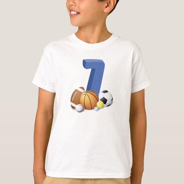 Boy 7th Birthday Sports Balls T-Shirt (Front)
