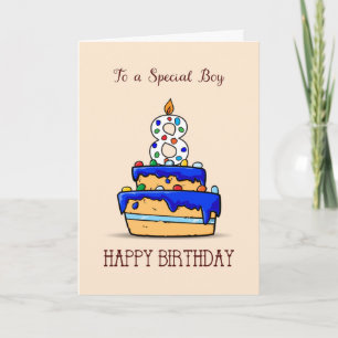 Boy 8th Birthday, 8 on Sweet Blue Cake Card