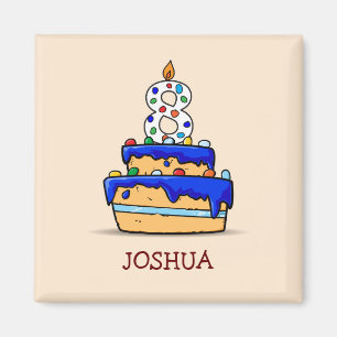 Boy 8th Birthday, 8 on Sweet Blue Cake Magnet