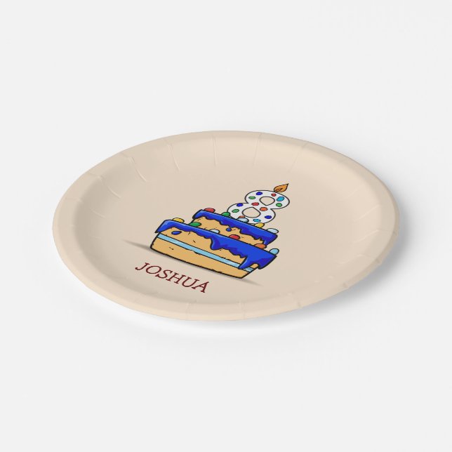 Boy 8th Birthday, 8 on Sweet Blue Cake Paper Plates (Angled)