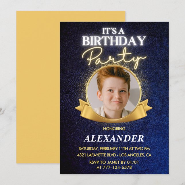 Boy 8th birthday invitations  Elegant Chic Photo (Front/Back)