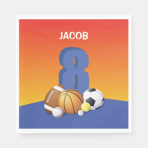 Boy 8th Birthday Sports Balls Napkins