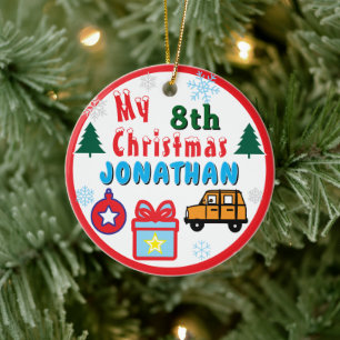 Boy 8th Christmas Orange Car AGE YEAR Ceramic Ornament