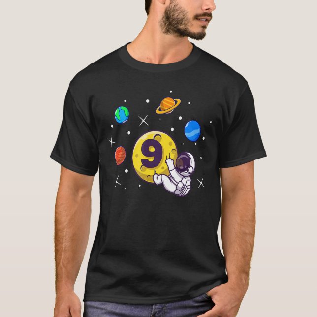 Boy 9 Years Old Birthday  Astronaut Astronomy Spac T-Shirt (Front)