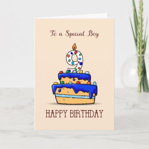 Boy 9th Birthday 9 on Sweet Blue Cake Card