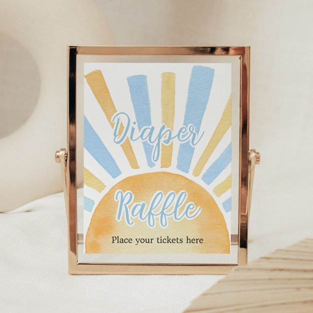 Boy A Little Ray of Sunshine Diaper Raffle Poster (Blue Boho Sunshine Baby Shower Diaper Raffle Sign)
