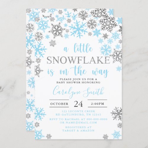 Boy A Little Snowflake Is On The Way Baby Shower Invitation