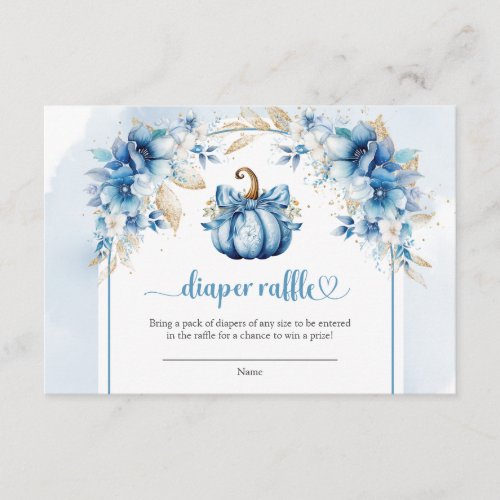 Boy a sweet little pumpkin blue diaper raffle enclosure card