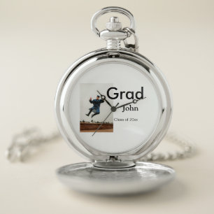 boy add name date year text QR graduation congrats Pocket Watch