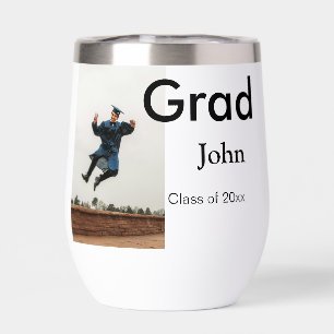 boy add name date year text QR graduation congrats Thermal Wine Tumbler