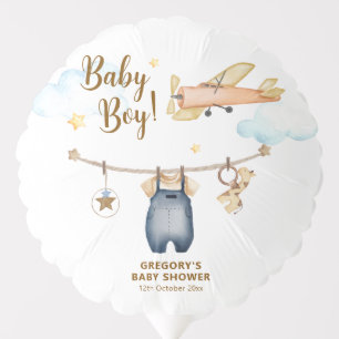 Boy Adventure Clothesline Airplane Sky Baby Shower Balloon