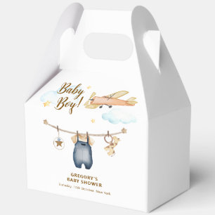 Boy Adventure Clothesline Airplane Sky Baby Shower Favor Boxes