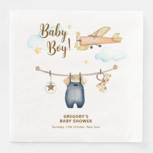 Boy Adventure Clothesline Airplane Sky Baby Shower Paper Dinner Napkins