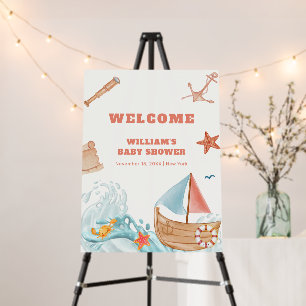 Boy Adventure Sailboat Baby Shower Welcome Sign