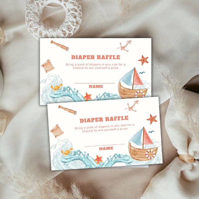 Boy Adventure Sailboat Diaper Raffle Baby Shower Enclosure Card (Boy Adventure Sailboat Diaper Raffle Baby Shower Enclosure Card)