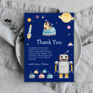 Boy Adventure Toy Robot Outer Space Baby Shower Thank You Card