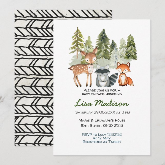 Boy Adventure Woodland Baby Shower Invitation (Front/Back)