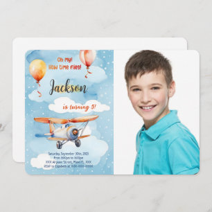 Boy Airplane Birthday Party Photo Invitation