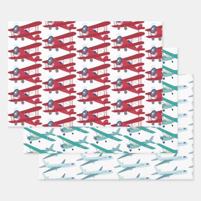 Boy Airplanes Baby Shower Cute Boys Wrapping Paper Sheets (Set)