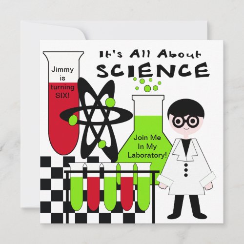 Boy All About Science Birthday Party Invitation