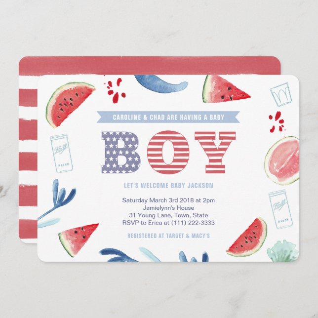 Boy America Jack and Jill Baby Shower Invitation (Front/Back)