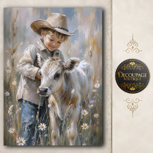Boy and Baby Calf Decoupage Tissue Paper