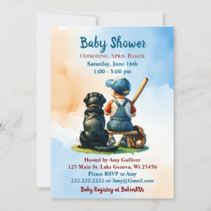 Boy and Black Lab Baseball Themed Baby Shower Invitation