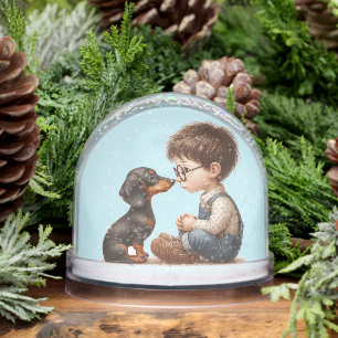 Boy and Dachshund Puppy Snow Globe