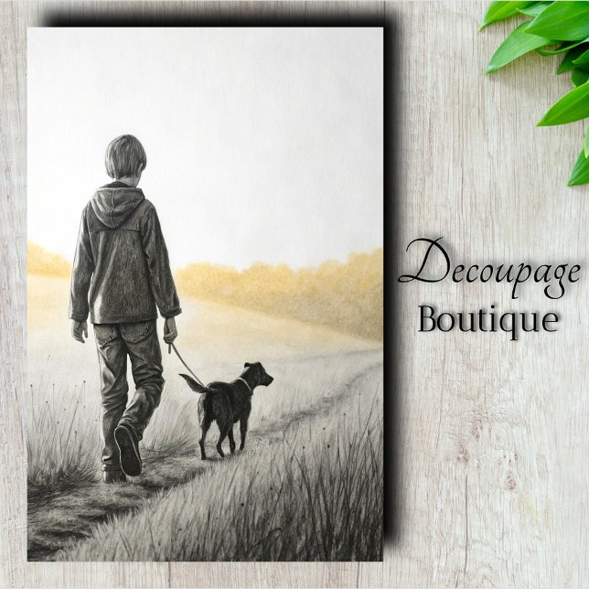 Boy and Dog Countryside Decoupage Tissue Paper (Boy and Dog Countryside Decoupage Tissue Paper)