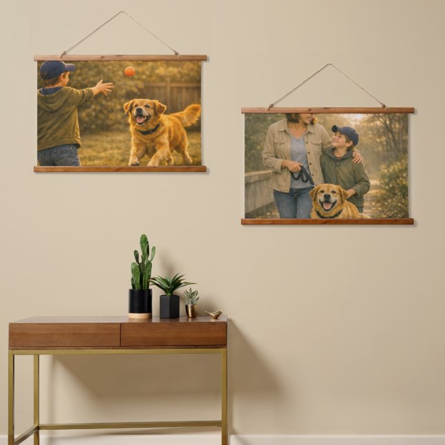 Boy and Dog Day Horizontal Tapestry Wall Art Set (Asymmetrical)