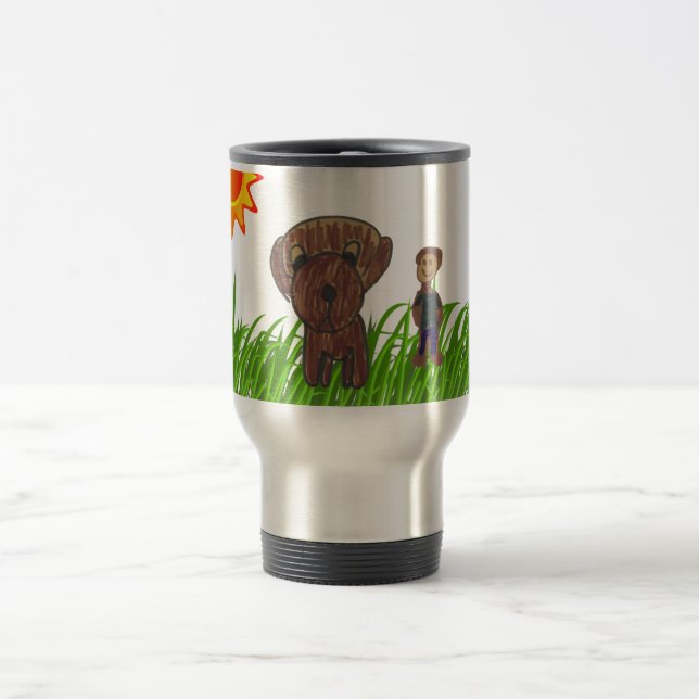 Boy and Dog Drawing Travel Mug (Center)