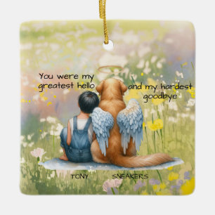 Boy and Dog Memorial Ceramic Ornament