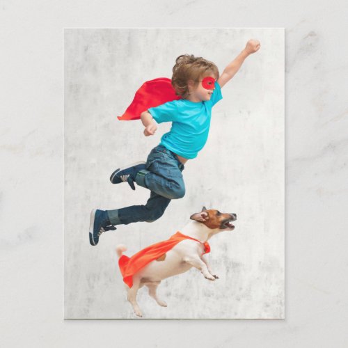 Boy and Dog Superheroes Postcard