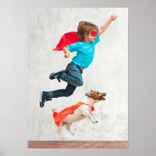 Boy and Dog Superheroes Poster