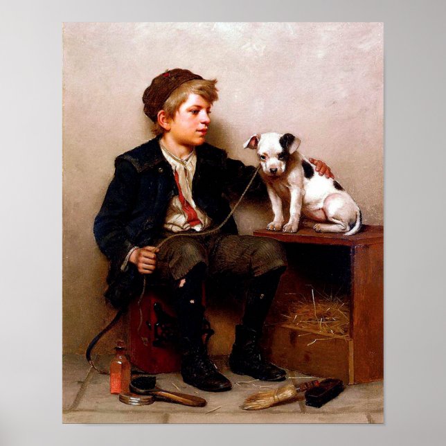 Boy and Dog Vintage Art Poster (Front)