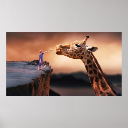 boy and giraffe surreal fantasy art poster