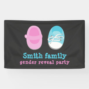 Boy and girl baby shoes gender reveal banner