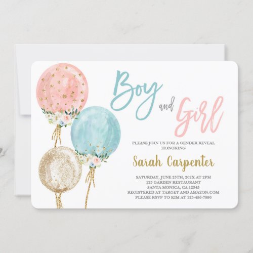 Boy and Girl Baby Shower Balloons invitation