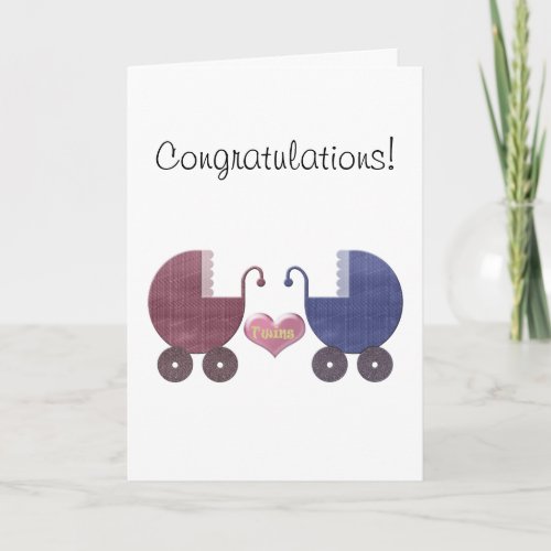 Boy and Girl Baby Twins Pram Art Design Card